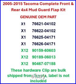 2005-2015 Tacoma Complete Front & Rear 4x4 Mud Guard Flap Kit GENUINE OEM PART