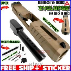 Aggressive Arms Zyclopse Complete Fde Tan Ported Slide Barrel Glock 19 Gen 3 Rmr