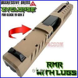 Aggressive Arms Zyclopse Complete Fde Tan Ported Slide Barrel Glock 19 Gen 3 Rmr
