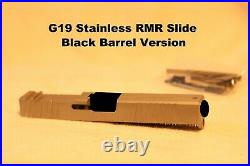 COMPLETE Glock 19 RMR Stainless Gen 1-3 W BLACK BARREL & SLIDE PARTS KIT P80