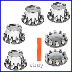 Complete 33mm Lug Chrome Hub Cover Semi Truck Wheel Axle Cover Kit Front & Rear