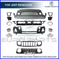 Complete Front Bumper Cover Kit WithGrille Fog Light For Jeep Renegade 2019-2023