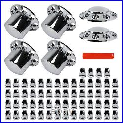 For Semi Truck 33mm Thread-on Nut Covers ABS Chrome Complete Axle Cover Kit