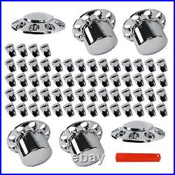 For Semi Truck 33mm Thread-on Nut Covers ABS Chrome Complete Axle Cover Kit