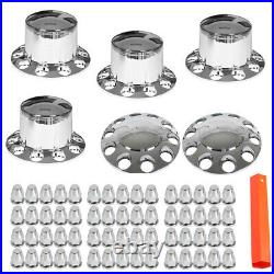 Front & Rear Complete Chrome Hub Cover Semi Truck Wheel Kit Axle Cover 33mm Lug