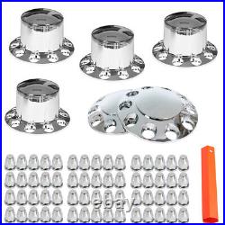 Front & Rear Complete Chrome Hub Cover Semi Truck Wheel Kit Axle Cover 33mm Lug