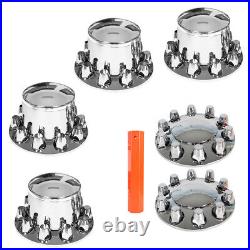 Front & Rear Complete Chrome Hub Cover Semi Truck Wheel Kit Axle Cover 33mm Lug