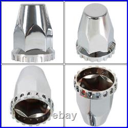 Front & Rear Complete Chrome Hub Cover Semi Truck Wheel Kit Axle Cover 33mm Lug