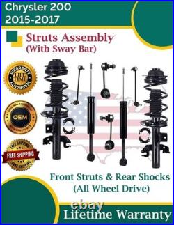 Front Struts & Rear Shocks With Sway Bar For 2015-2017 Chrysler 200 4X4 Lifetime