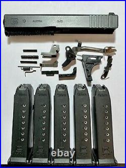 OEM Glock 19 Gen 3 Slide Complete, Night Sights LPK Lower Parts Kit With 5 Mags