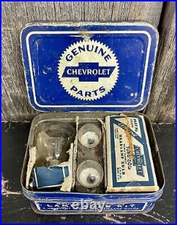 Vintage 1930s Chevrolet Parts Lamp Bulb Kit Complete With Content In Tin Box CLEAN