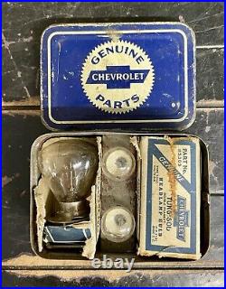 Vintage 1930s Chevrolet Parts Lamp Bulb Kit Complete With Content In Tin Box CLEAN