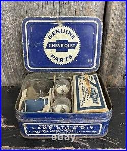 Vintage 1930s Chevrolet Parts Lamp Bulb Kit Complete With Content In Tin Box CLEAN